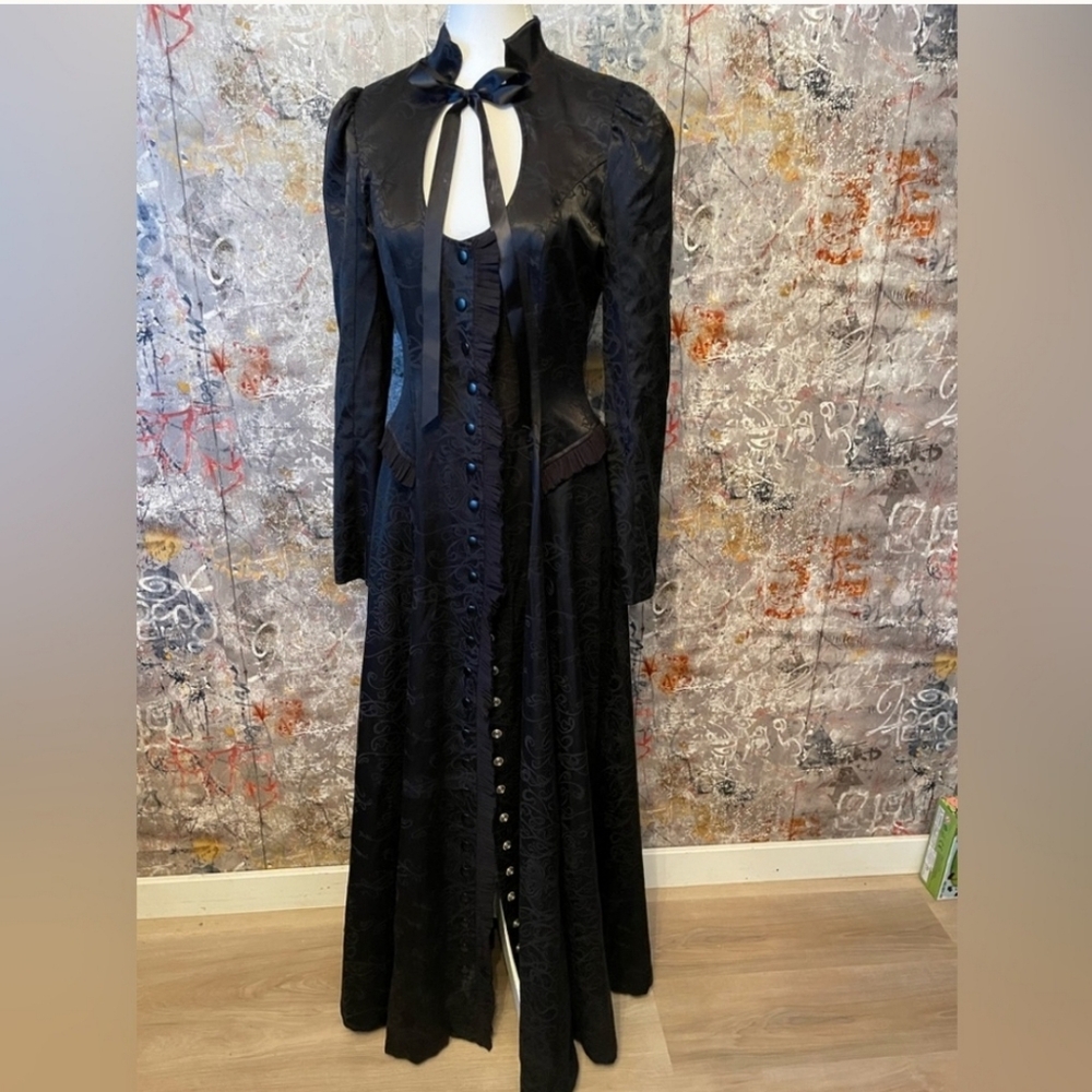 Rare Lip Service Exit To Eden Black Satin Long Lost Coat Keyhole Victorian - Picture 3 of 15